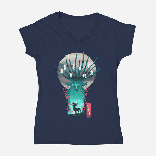 Deer God-Womens-V-Neck-Tee-dandingeroz