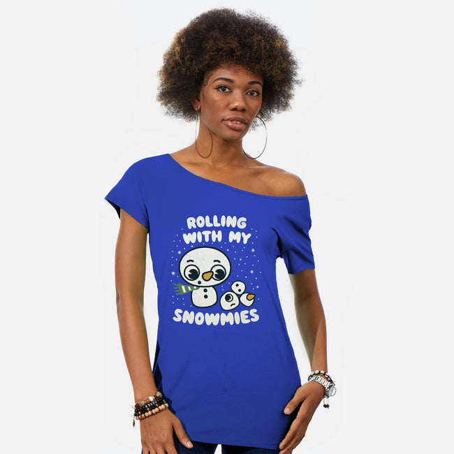 Rolling With My Snowmies-Womens-Off Shoulder-Tee-Weird & Punderful