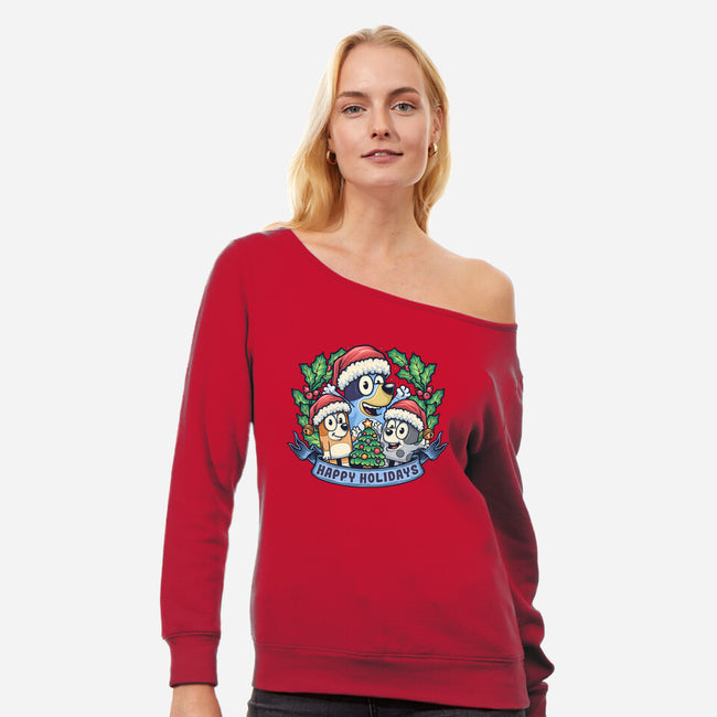 Bluey Holidays-Womens-Off Shoulder-Sweatshirt-momma_gorilla