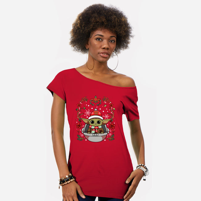 Christmas Yoda-Womens-Off Shoulder-Tee-JamesQJO