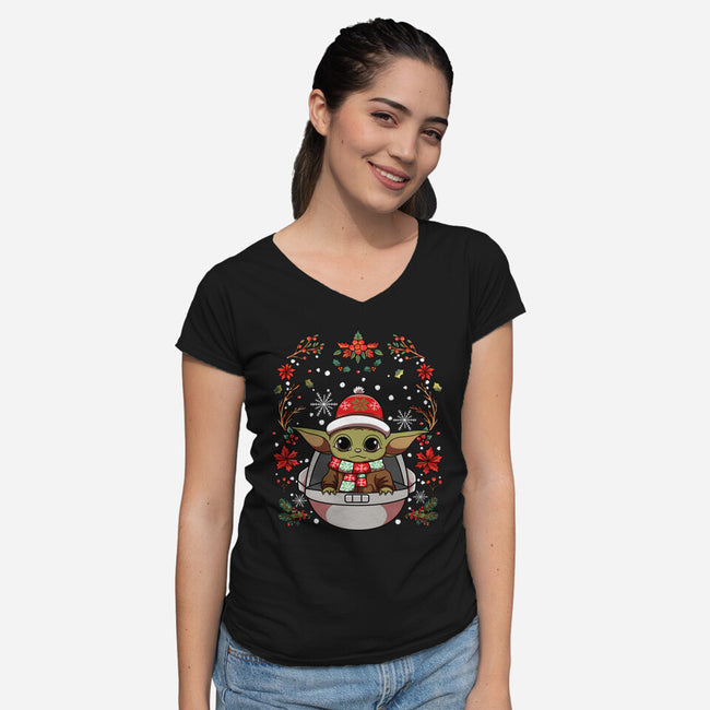 Christmas Yoda-Womens-V-Neck-Tee-JamesQJO