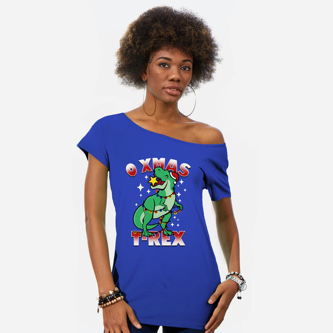 O Xmas T-Rex-Womens-Off Shoulder-Tee-Boggs Nicolas