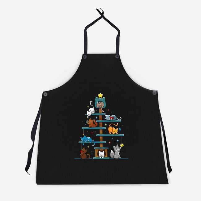 Christmas Tree House Cats-Unisex-Kitchen-Apron-Vallina84