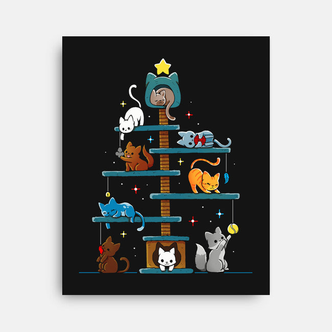 Christmas Tree House Cats-None-Stretched-Canvas-Vallina84