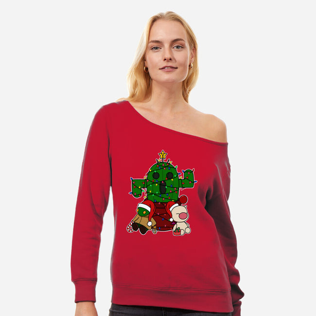 Christmas Cactuar-Womens-Off Shoulder-Sweatshirt-Alexhefe