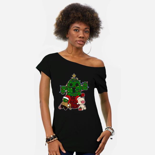 Christmas Cactuar-Womens-Off Shoulder-Tee-Alexhefe