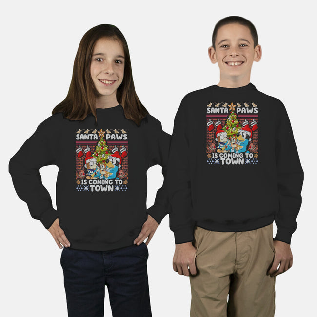 Santa Paws Is Coming-Youth-Crew Neck-Sweatshirt-CoD Designs