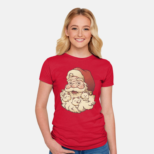 Santa Beard Full Of Cats-Womens-Fitted-Tee-tobefonseca