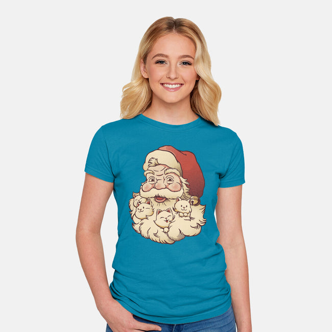 Santa Beard Full Of Cats-Womens-Fitted-Tee-tobefonseca