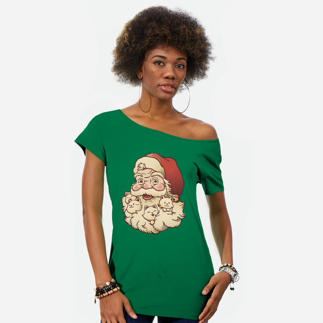 Santa Beard Full Of Cats-Womens-Off Shoulder-Tee-tobefonseca