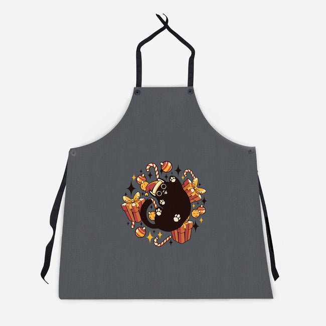 Xmas Kawaii Black Kitten-Unisex-Kitchen-Apron-tobefonseca