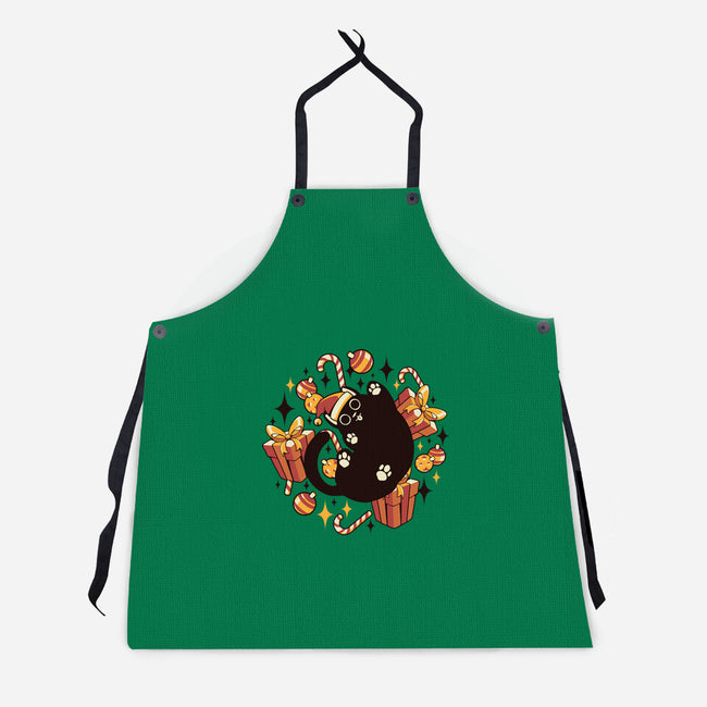 Xmas Kawaii Black Kitten-Unisex-Kitchen-Apron-tobefonseca