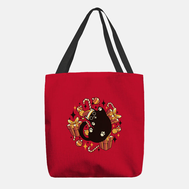 Xmas Kawaii Black Kitten-None-Basic Tote-Bag-tobefonseca