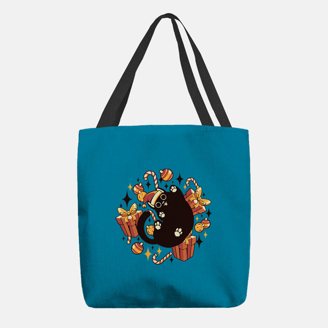 Xmas Kawaii Black Kitten-None-Basic Tote-Bag-tobefonseca