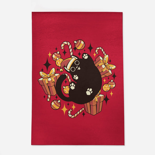 Xmas Kawaii Black Kitten-None-Outdoor-Rug-tobefonseca