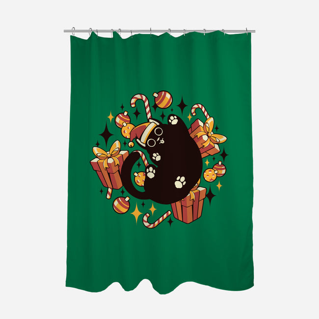 Xmas Kawaii Black Kitten-None-Polyester-Shower Curtain-tobefonseca