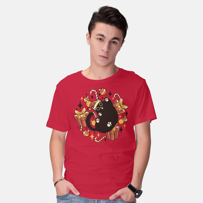 Xmas Kawaii Black Kitten-Mens-Basic-Tee-tobefonseca