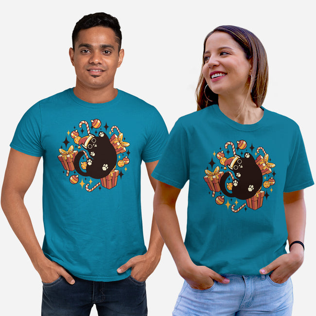 Xmas Kawaii Black Kitten-Unisex-Basic-Tee-tobefonseca