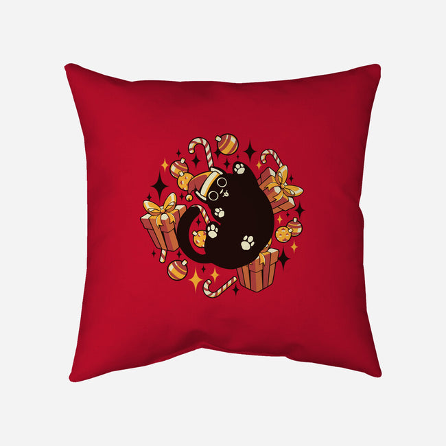 Xmas Kawaii Black Kitten-None-Removable Cover-Throw Pillow-tobefonseca