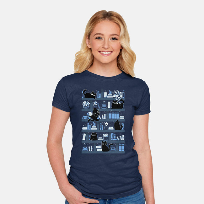 Purrfect Library-Womens-Fitted-Tee-tobefonseca