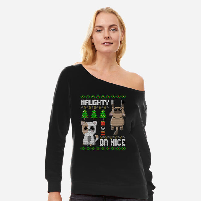 Naughty Or Nice Kittens-Womens-Off Shoulder-Sweatshirt-NMdesign