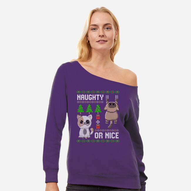 Naughty Or Nice Kittens-Womens-Off Shoulder-Sweatshirt-NMdesign