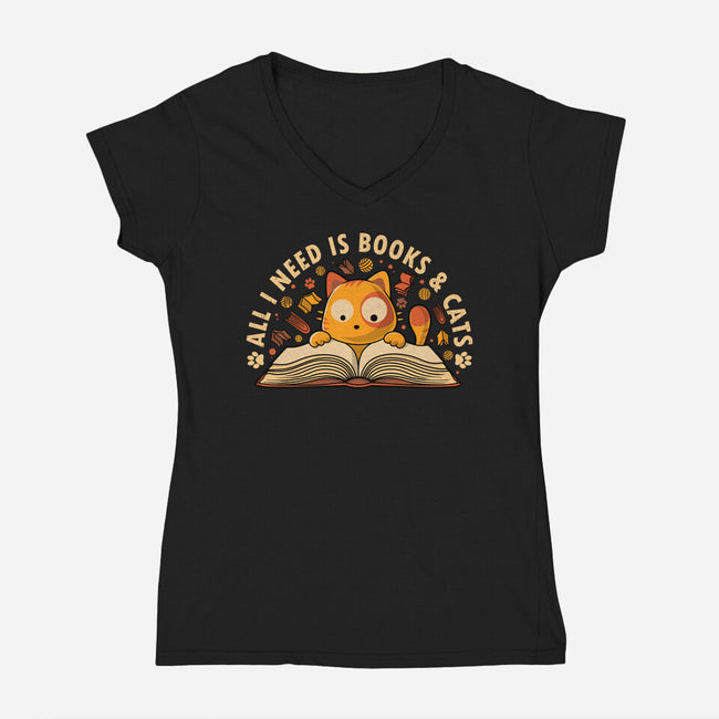 All I Need Is Books And Cats-Womens-V-Neck-Tee-erion_designs