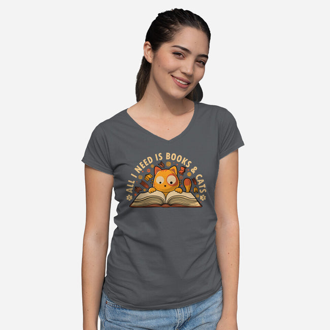 All I Need Is Books And Cats-Womens-V-Neck-Tee-erion_designs