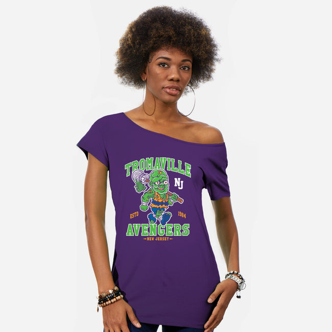 Tromaville Avengers-Womens-Off Shoulder-Tee-Nemons