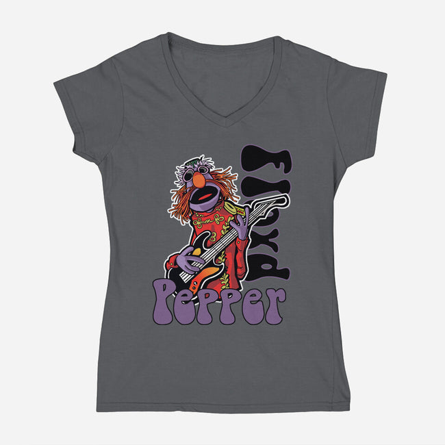 Floyd Pepper-Womens-V-Neck-Tee-Action Nate