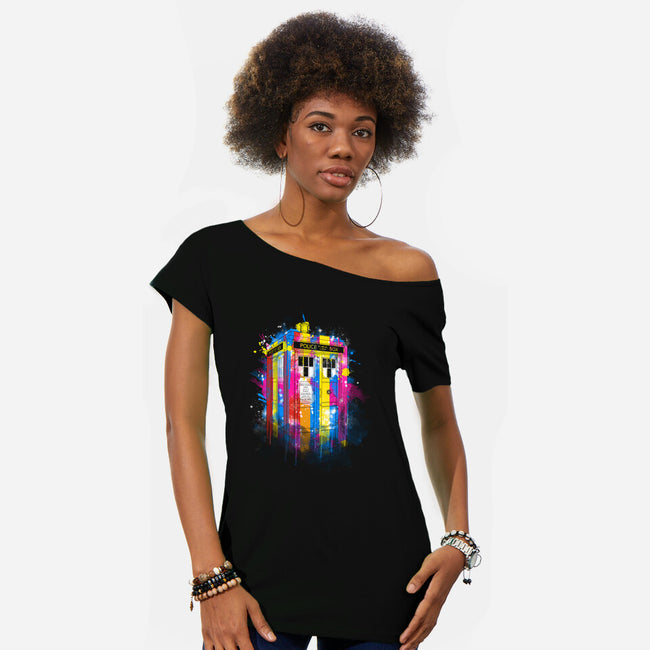 Rainbow Tardis-Womens-Off Shoulder-Tee-kharmazero