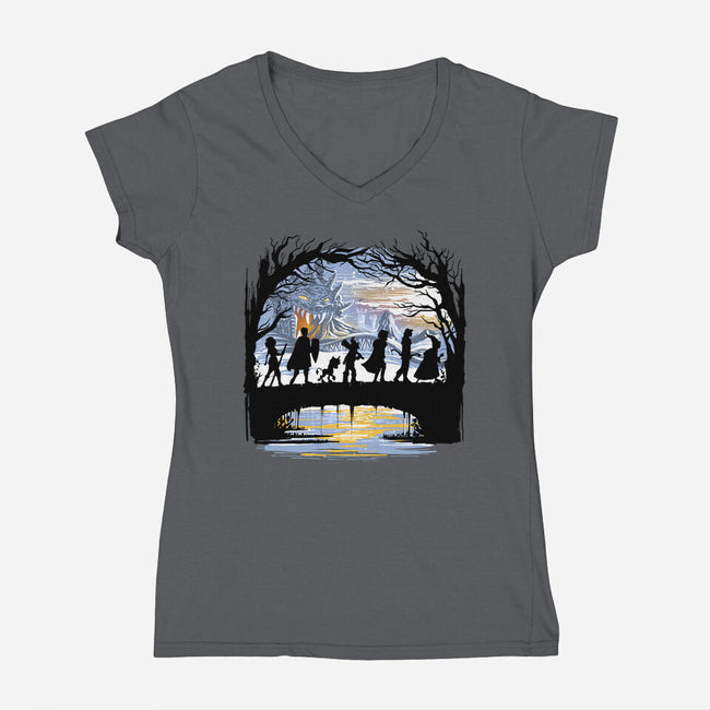 The Fellowship Of The Dungeons-Womens-V-Neck-Tee-zascanauta