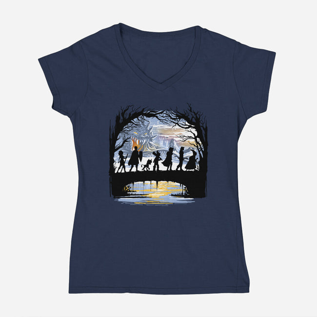 The Fellowship Of The Dungeons-Womens-V-Neck-Tee-zascanauta