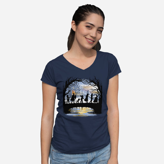 The Fellowship Of The Dungeons-Womens-V-Neck-Tee-zascanauta