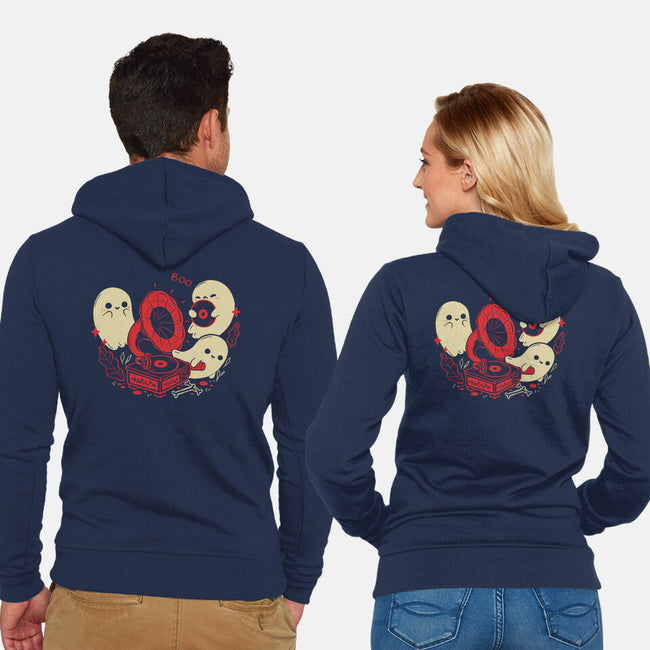 Spooky Cute Gramophone Ghosts-Unisex-Zip-Up-Sweatshirt-xMorfina