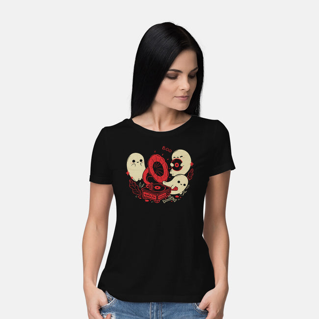 Spooky Cute Gramophone Ghosts-Womens-Basic-Tee-xMorfina