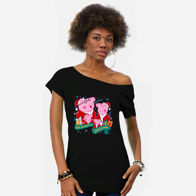 Christmas Family-Womens-Off Shoulder-Tee-spoilerinc