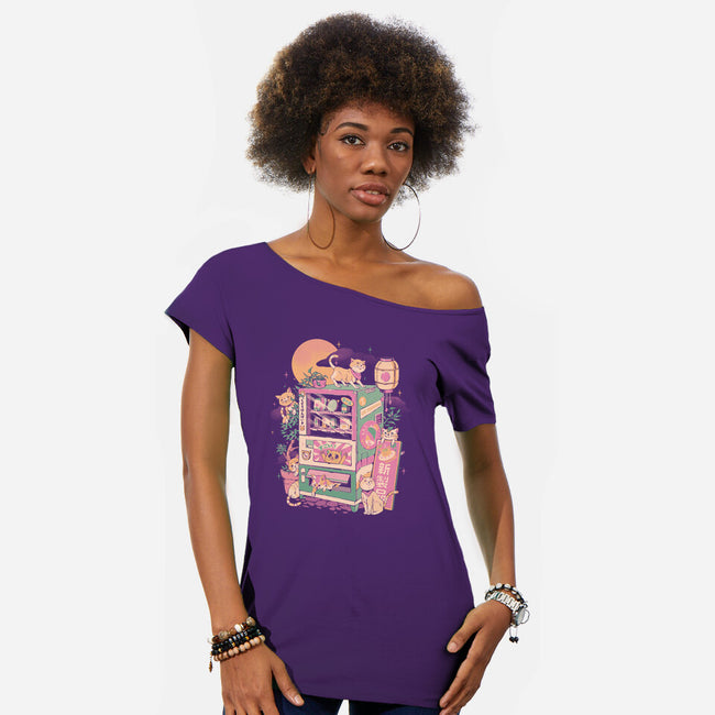 Cat Vending Machine-Womens-Off Shoulder-Tee-ilustrata