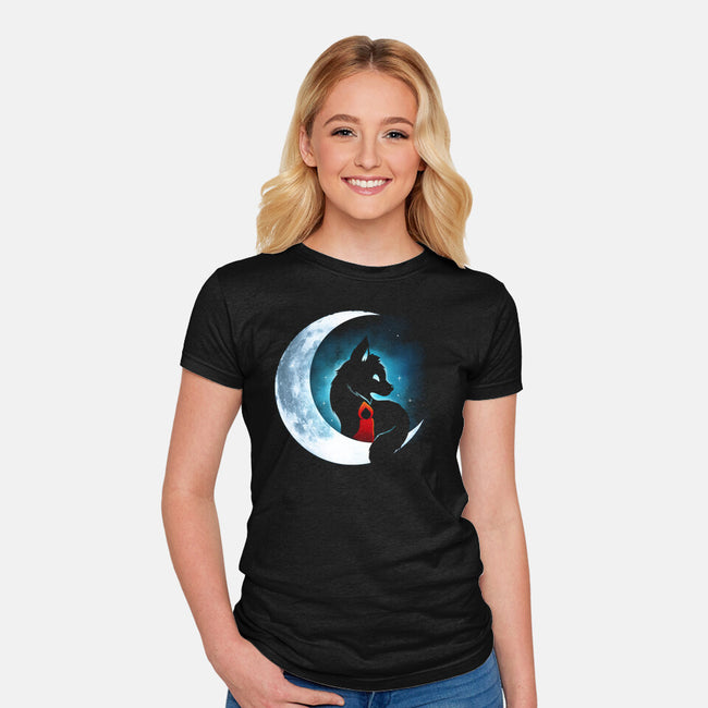 Red Wolf Moon-Womens-Fitted-Tee-Vallina84