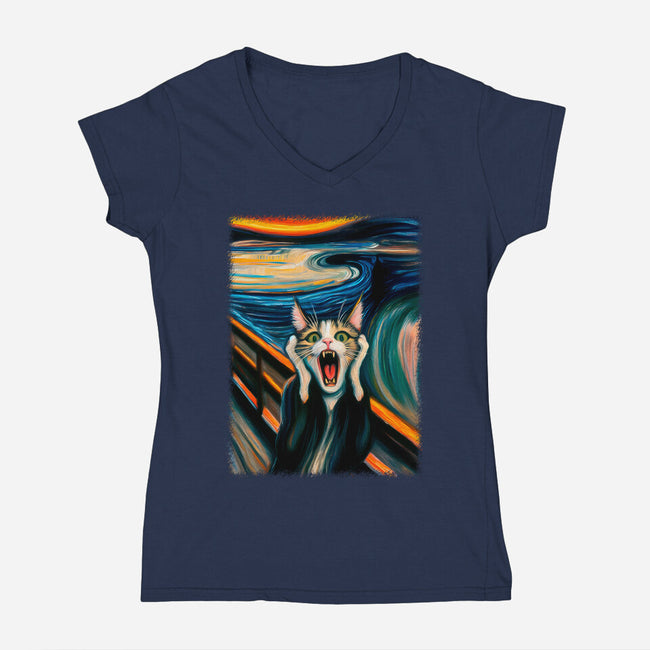 The Scream Of The Cat-Womens-V-Neck-Tee-ALMIKO