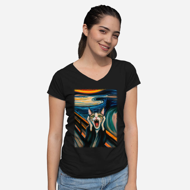 The Scream Of The Cat-Womens-V-Neck-Tee-ALMIKO