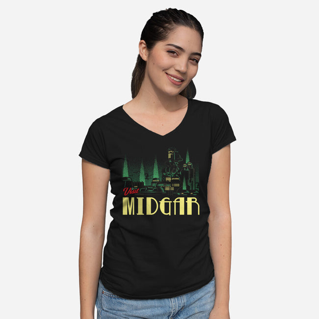 Visit Midgar-Womens-V-Neck-Tee-arace