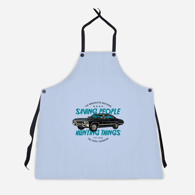 Saving People And Hunting Things-Unisex-Kitchen-Apron-gorillafamstudio