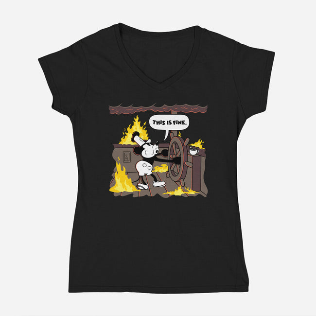 Everything's Fine On The Steamboat-Womens-V-Neck-Tee-rocketman_art