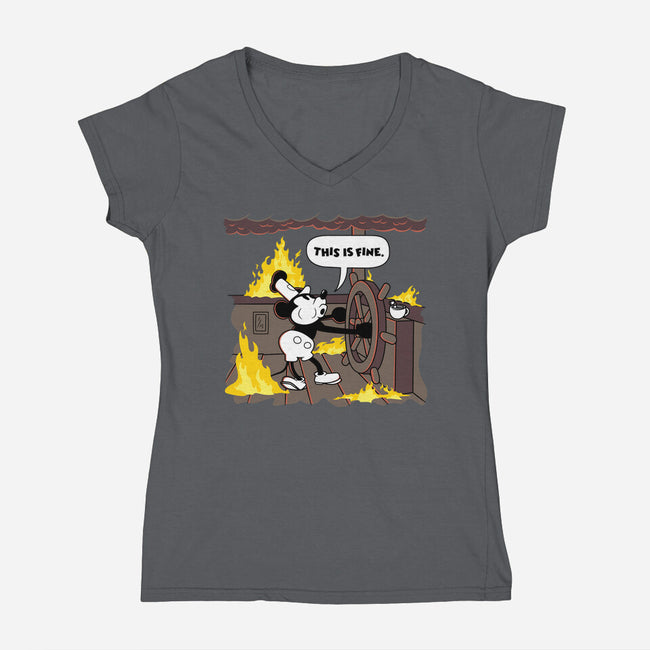 Everything's Fine On The Steamboat-Womens-V-Neck-Tee-rocketman_art