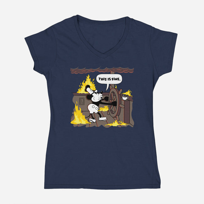 Everything's Fine On The Steamboat-Womens-V-Neck-Tee-rocketman_art