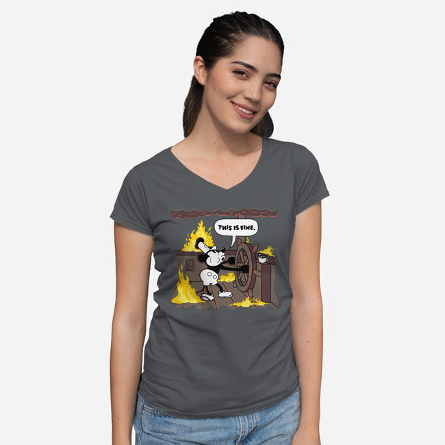 Everything's Fine On The Steamboat-Womens-V-Neck-Tee-rocketman_art