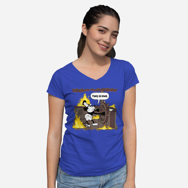 Everything's Fine On The Steamboat-Womens-V-Neck-Tee-rocketman_art