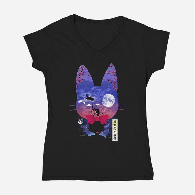 Cat Delivery-Womens-V-Neck-Tee-dandingeroz