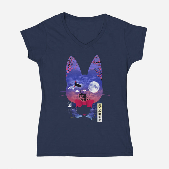 Cat Delivery-Womens-V-Neck-Tee-dandingeroz